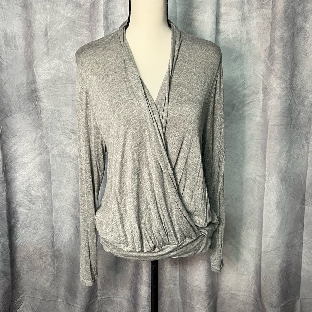 Bellino U.S.A. Light Gray Wrap Front Blousy Long Sleeve Shirt - Medium